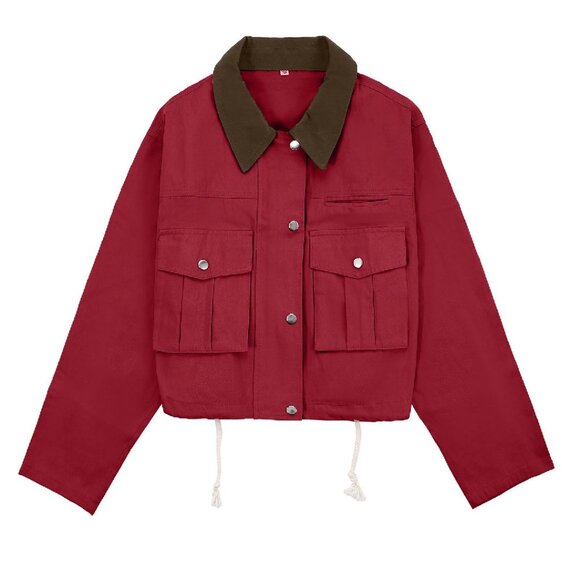 Women's Cropped Utility Jacket 100% Cotton Lightweight Barn Coat Button Front